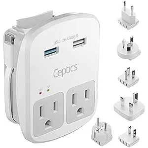 41220tCng5L. SS300  - Ceptics World Travel Adapter Kit - QC 3.0 2 USB + 2 US Outlets, Surge Protection, Plugs for Europe, UK, China, Australia, Japan - Perfect for Laptop, Cell Phones, Cameras - Safe ETL Tested