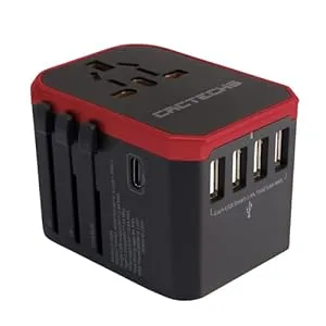 31nwUeIcywL. SS300  - CACTECHS International Universal Travel Adapter Worldwide 4 USB 1 Type C Travel Charger, EU UK European Travel Plug Adapter Europe Power Outlet Converter, Travel Essentials Accessories - Red