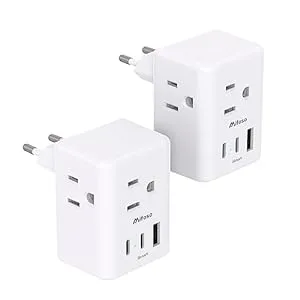 31zijhmL6PL. SS300  - 2 Pack European Travel Plug Adapter, International Power Plug Adapter with 3 Outlets 3 USB Charging Ports(2 USB C), Type C Plug Adapter Travel Essentials to Most Europe EU Spain Italy France Germany