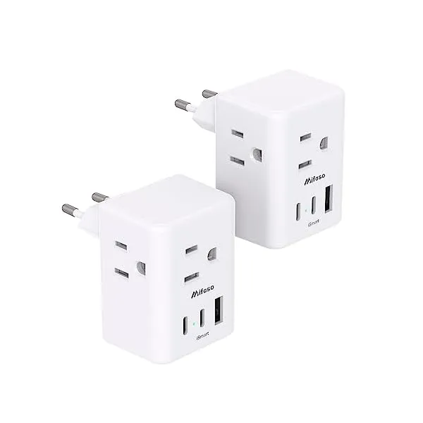 31zijhmL6PL. SS600  - 2 Pack European Travel Plug Adapter, International Power Plug Adapter with 3 Outlets 3 USB Charging Ports(2 USB C), Type C Plug Adapter Travel Essentials to Most Europe EU Spain Italy France Germany