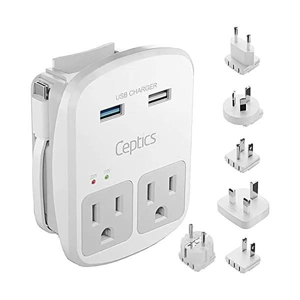 41220tCng5L. SS600  - Ceptics World Travel Adapter Kit - QC 3.0 2 USB + 2 US Outlets, Surge Protection, Plugs for Europe, UK, China, Australia, Japan - Perfect for Laptop, Cell Phones, Cameras - Safe ETL Tested