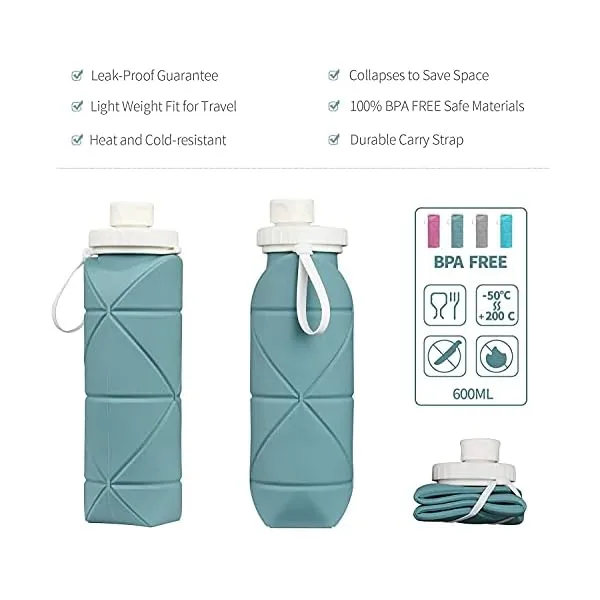 4155q3AGn2L. SS600  - SPECIAL MADE Collapsible Water Bottles Leakproof Valve Reusable BPA Free Silicone Foldable Travel Water Bottle for Gym Camping Hiking Travel Sports Lightweight Durable 20oz Dark Green