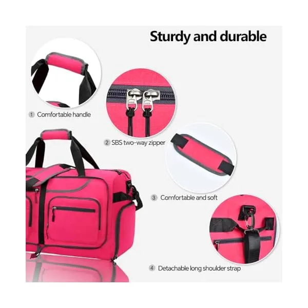 41IE+4Wwx+L. SS600  - Travel Duffle Bag, 65L Foldable Travel Duffel Bag with Shoes Compartment and Wet Pocket, Waterproof & Tear Resistant (A7-Rose red, 65L)