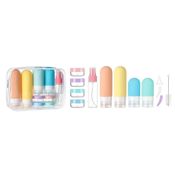 41Tigop9wIL. SS600  - Depoza 16 Pack Travel Bottles Set - TSA Approved Leak Proof Silicone Squeezable Containers for Toiletries, Conditioner, Shampoo, Lotion & Body Wash Accessories (16 pcs/White Pack)