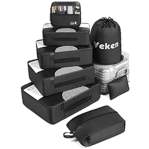 41VKx8y524L. SS300  - Veken 8 Set Packing Cubes for Suitcases, Travel Essentials for Carry on, Luggage Organizer Bags Set for Travel Accessories in 4 Sizes (Extra Large, Large, Medium, Small), Black