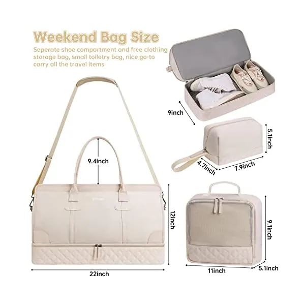 41kr7wtOZBL. SS600  - ETRONIK Weekender Overnight Bag for Women, Large Travel Duffle Bag with Shoe Compartment & Wet Pocket, Carry On Tote Bag Gym Duffel Bag with Toiletry Bag, Bag for Hospital 4 Pcs Set, Large Size, Beige