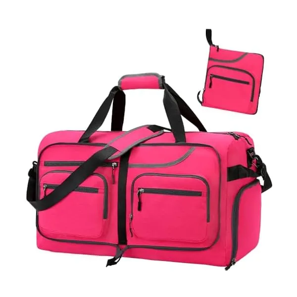 41qcpZsW4KL. SS600  - Travel Duffle Bag, 65L Foldable Travel Duffel Bag with Shoes Compartment and Wet Pocket, Waterproof & Tear Resistant (A7-Rose red, 65L)