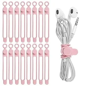 41sIuWAZz2L. SS300  - Nearockle 16Pcs Silicone Cable Straps Wire Organizer for Bundling Earphone, Phone Charger, Computer Cords, Reusable Cable Ties Cord Organizer in Home,Office,Kitchen,School(Pink)