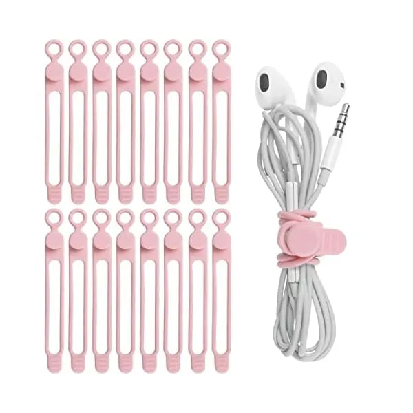 41sIuWAZz2L. SS600  - Nearockle 16Pcs Silicone Cable Straps Wire Organizer for Bundling Earphone, Phone Charger, Computer Cords, Reusable Cable Ties Cord Organizer in Home,Office,Kitchen,School(Pink)