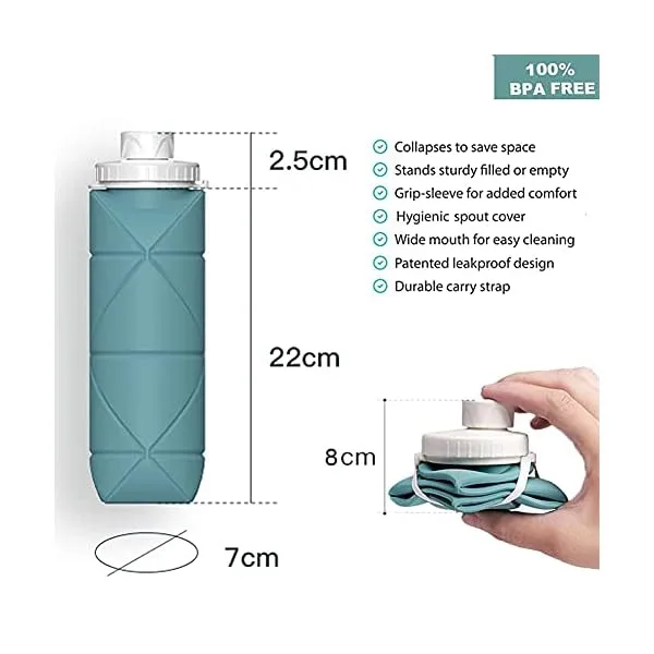41wIG8Jkn4L. SS600  - SPECIAL MADE Collapsible Water Bottles Leakproof Valve Reusable BPA Free Silicone Foldable Travel Water Bottle for Gym Camping Hiking Travel Sports Lightweight Durable 20oz Dark Green