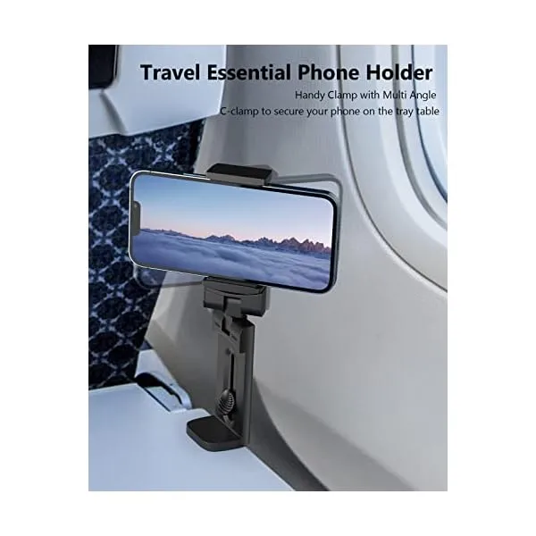 41zb2Y+s2OL. SS600  - MiiKARE Airplane Travel Essentials Phone Holder, Universal Handsfree Phone Mount for Flying with 360 Degree Rotation, Accessory for Airplane, Travel Must Haves Phone Stand for Desk, Tray Table