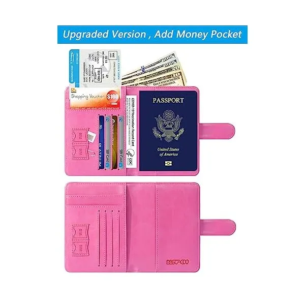 51izM14gTVL. SS600  - Passport Holder Cover Wallet RFID Blocking Leather Card Case Travel Accessories for Women Men (Pink)