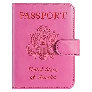 51k0iZsyApL. SS300  - Passport Holder Cover Wallet RFID Blocking Leather Card Case Travel Accessories for Women Men (Pink)