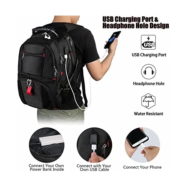 51p5UB9P QL. SS600  - YOREPEK Travel Backpack, Extra Large 50L Laptop Backpacks for Men Women, Water Resistant College Backpacks Airline Approved Business Work Bag with USB Charging Port Fits 17 Inch Computer, Black